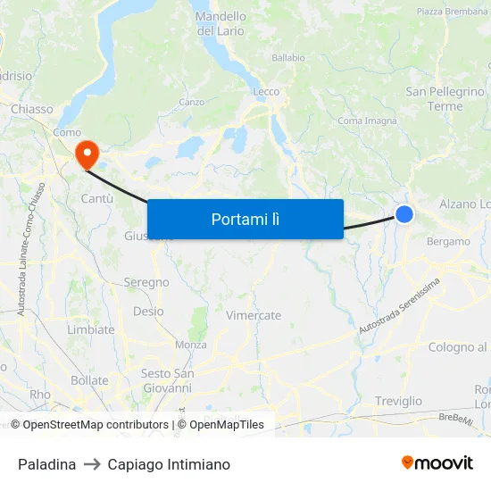 Paladina to Capiago Intimiano map