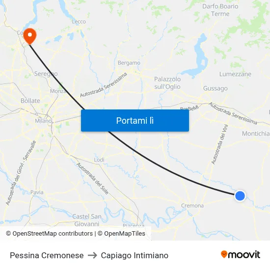 Pessina Cremonese to Capiago Intimiano map