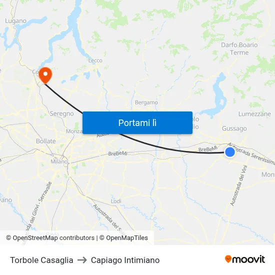 Torbole Casaglia to Capiago Intimiano map