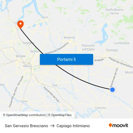 San Gervasio Bresciano to Capiago Intimiano map