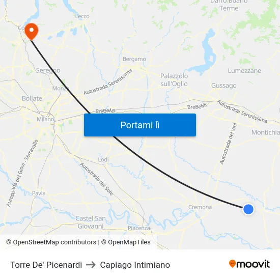 Torre De' Picenardi to Capiago Intimiano map