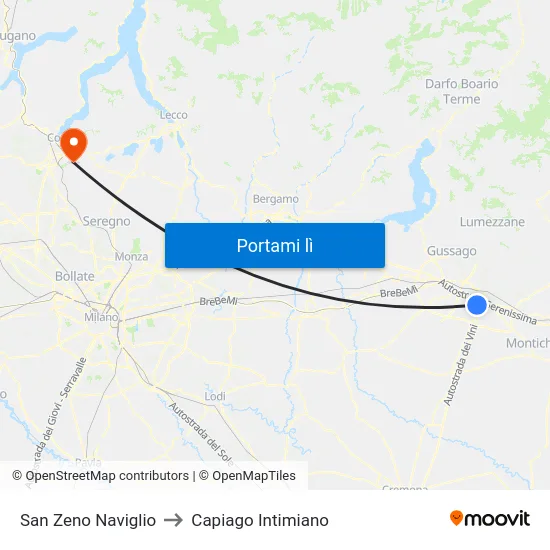 San Zeno Naviglio to Capiago Intimiano map