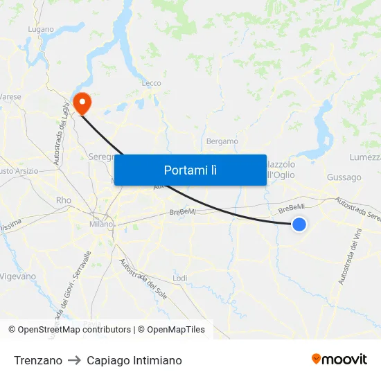 Trenzano to Capiago Intimiano map
