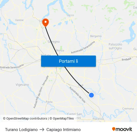 Turano Lodigiano to Capiago Intimiano map