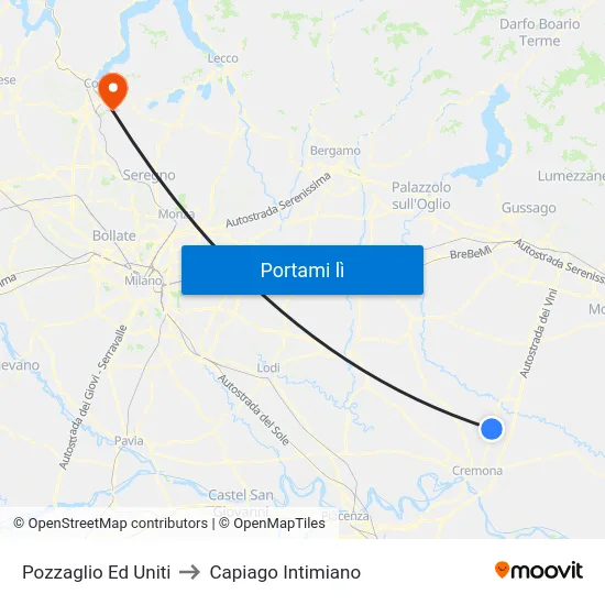 Pozzaglio Ed Uniti to Capiago Intimiano map