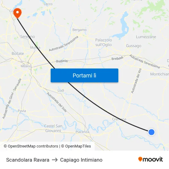 Scandolara Ravara to Capiago Intimiano map