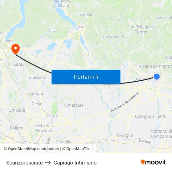 Scanzorosciate to Capiago Intimiano map