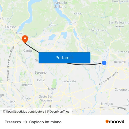Presezzo to Capiago Intimiano map