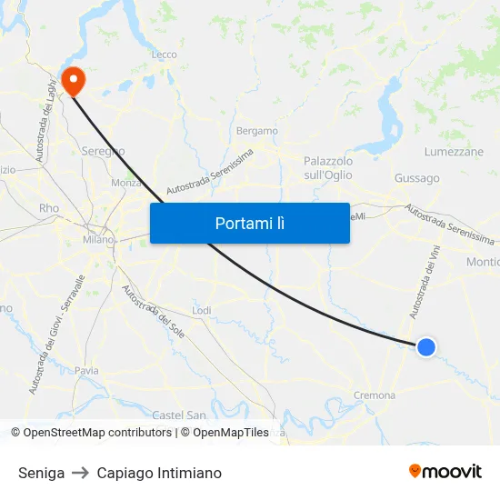 Seniga to Capiago Intimiano map