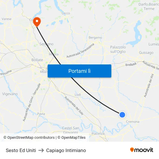 Sesto Ed Uniti to Capiago Intimiano map