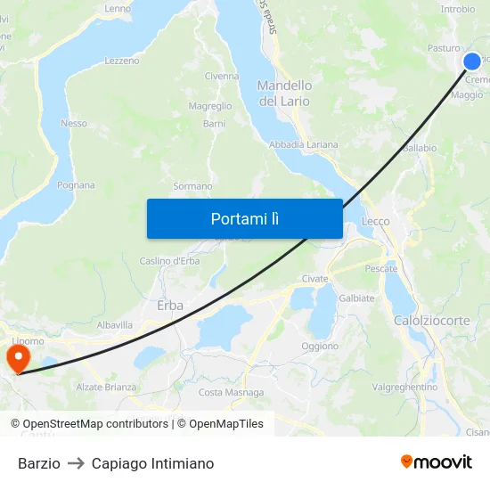 Barzio to Capiago Intimiano map