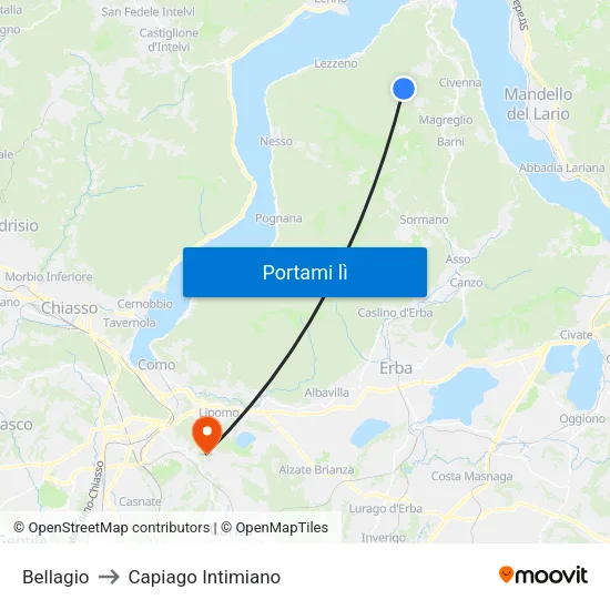 Bellagio to Capiago Intimiano map