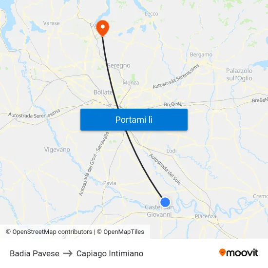 Badia Pavese to Capiago Intimiano map