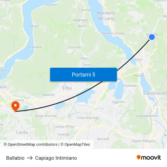 Ballabio to Capiago Intimiano map