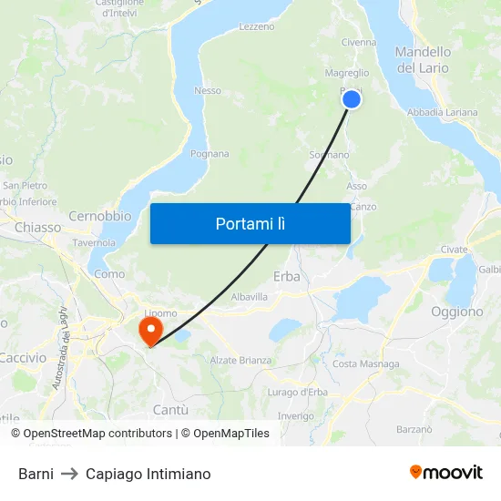 Barni to Capiago Intimiano map