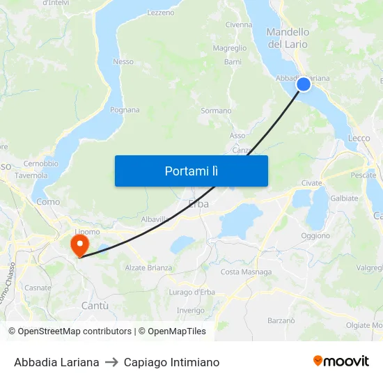 Abbadia Lariana to Capiago Intimiano map