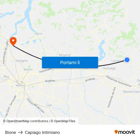 Bione to Capiago Intimiano map
