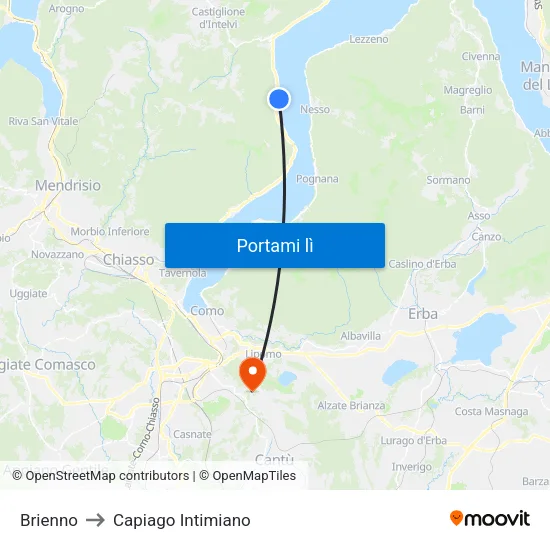 Brienno to Capiago Intimiano map
