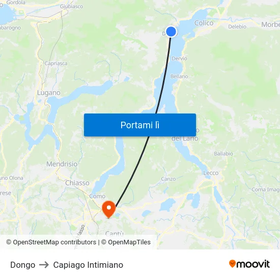 Dongo to Capiago Intimiano map