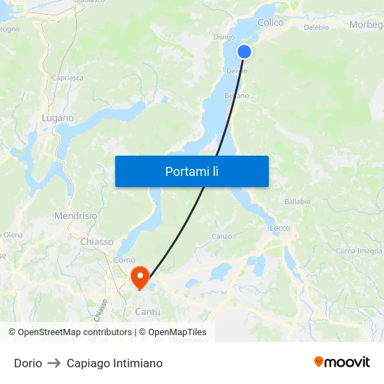 Dorio to Capiago Intimiano map