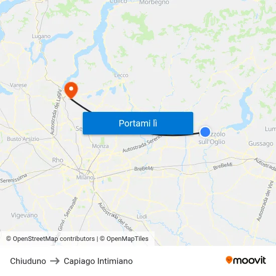 Chiuduno to Capiago Intimiano map