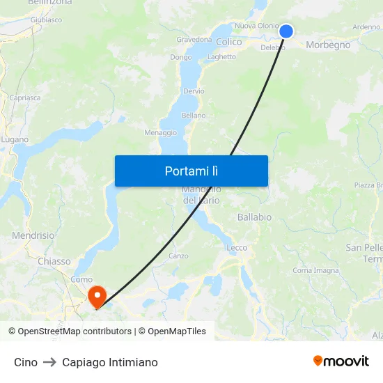 Cino to Capiago Intimiano map