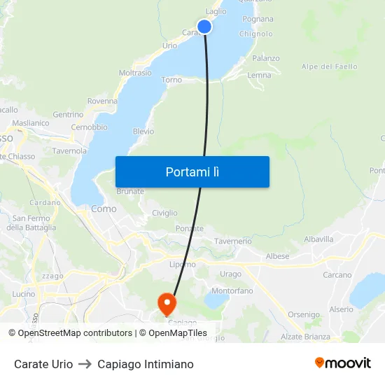 Carate Urio to Capiago Intimiano map