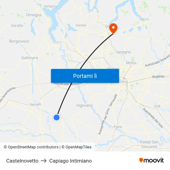Castelnovetto to Capiago Intimiano map