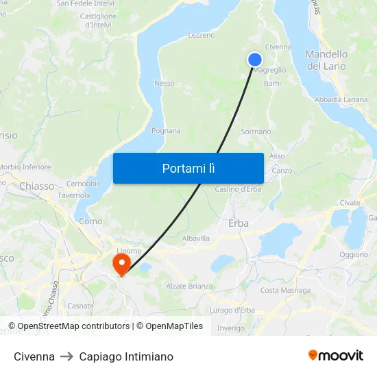 Civenna to Capiago Intimiano map