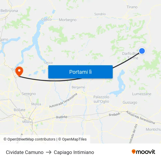 Cividate Camuno to Capiago Intimiano map