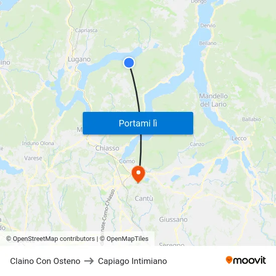 Claino Con Osteno to Capiago Intimiano map