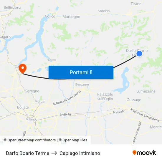Darfo Boario Terme to Capiago Intimiano map