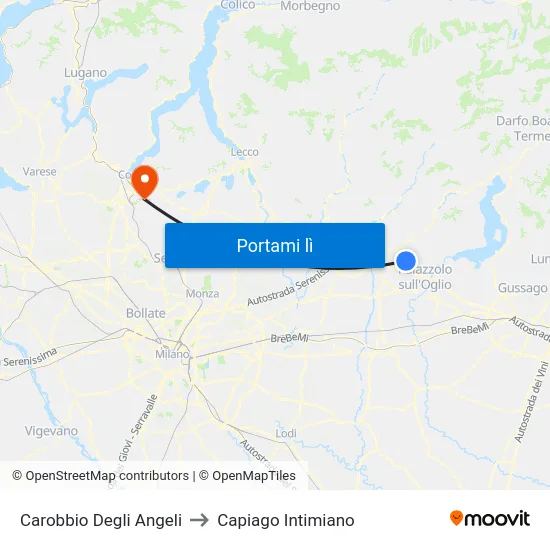 Carobbio Degli Angeli to Capiago Intimiano map