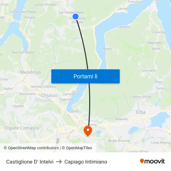 Castiglione D' Intelvi to Capiago Intimiano map