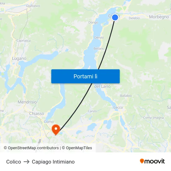 Colico to Capiago Intimiano map