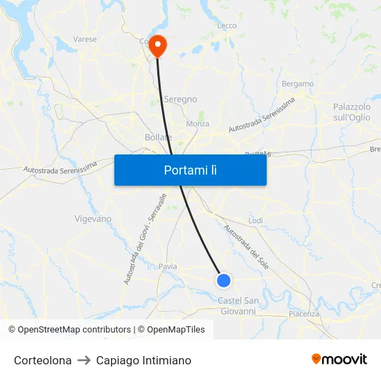 Corteolona to Capiago Intimiano map