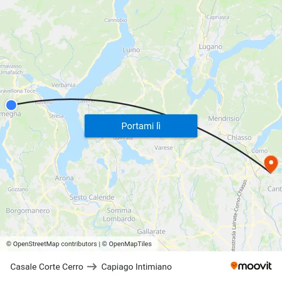 Casale Corte Cerro to Capiago Intimiano map