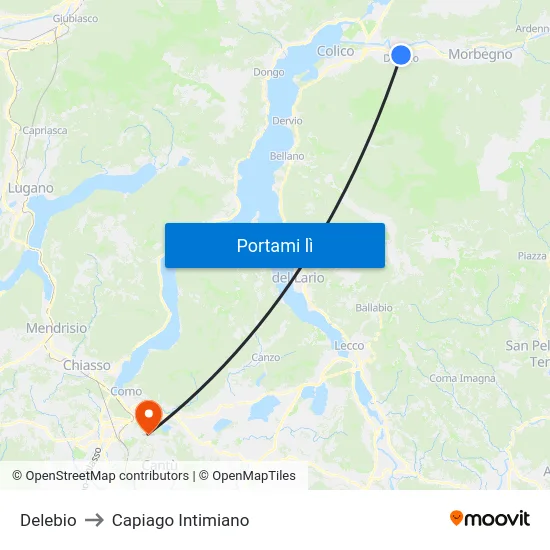 Delebio to Capiago Intimiano map