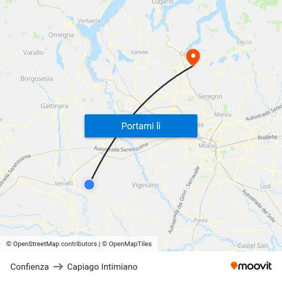 Confienza to Capiago Intimiano map