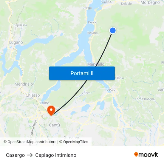Casargo to Capiago Intimiano map