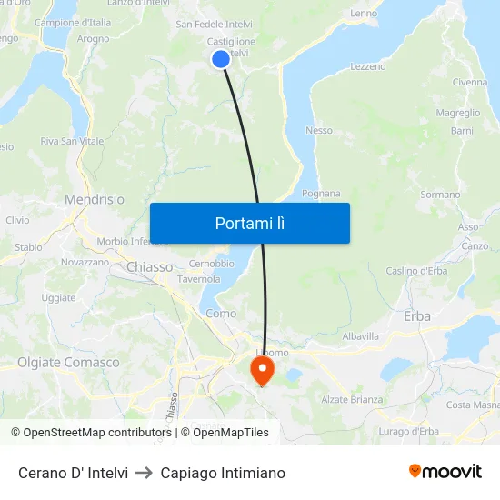 Cerano D' Intelvi to Capiago Intimiano map