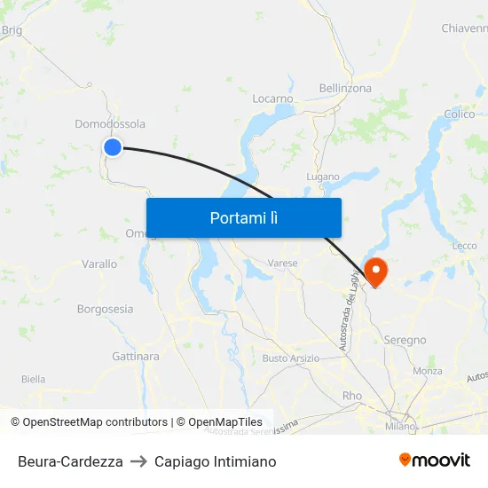 Beura-Cardezza to Capiago Intimiano map