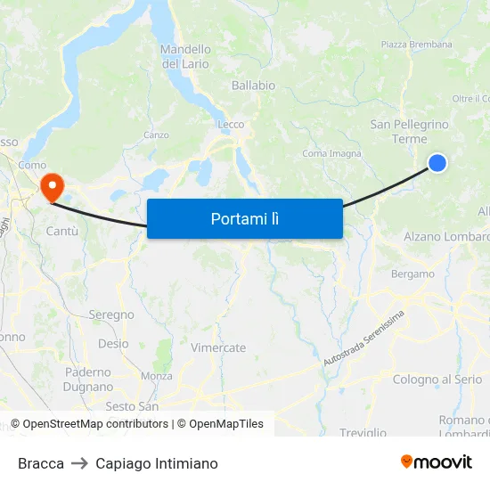 Bracca to Capiago Intimiano map
