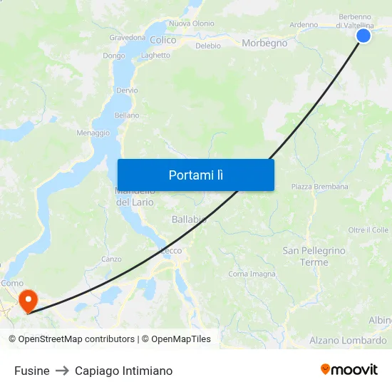 Fusine to Capiago Intimiano map