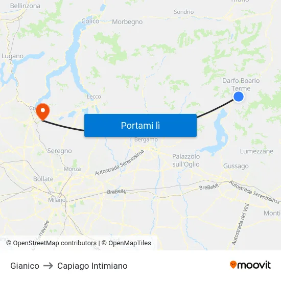 Gianico to Capiago Intimiano map