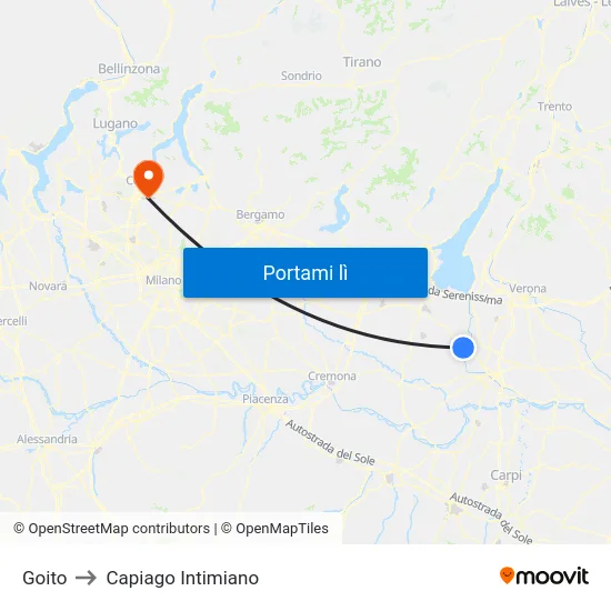 Goito to Capiago Intimiano map
