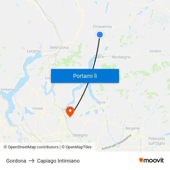 Gordona to Capiago Intimiano map