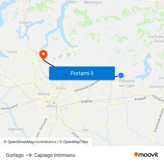Gorlago to Capiago Intimiano map