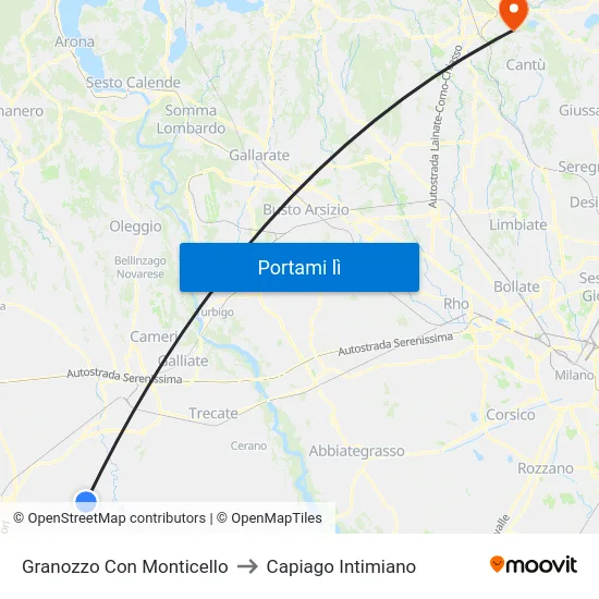 Granozzo Con Monticello to Capiago Intimiano map