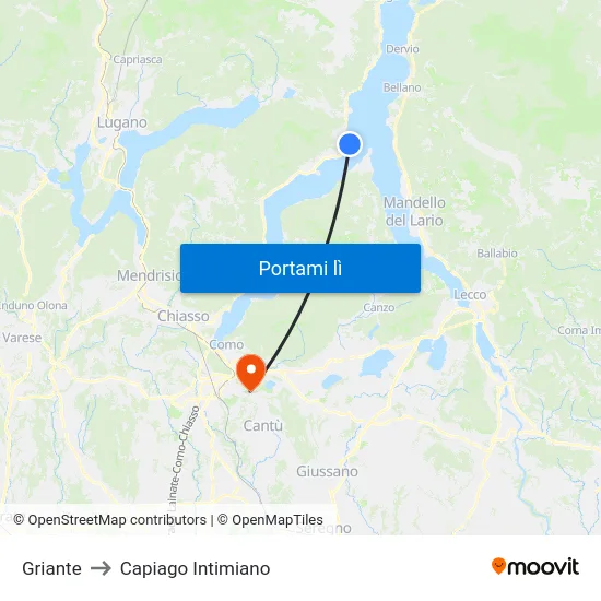 Griante to Capiago Intimiano map